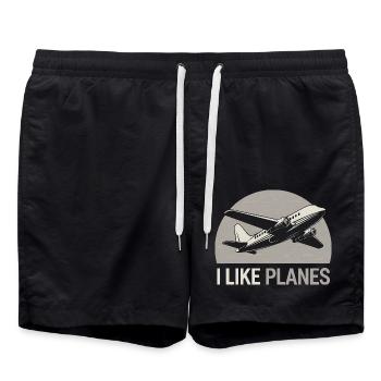 I Like Planes 16 - Badeshorts - Schwarz - Vorne - AI Model Male 185 light (185cm)