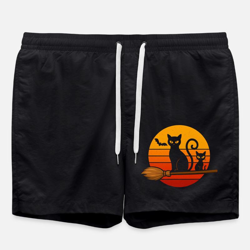 Chat noir rtro Halloween - Short de bain - noir