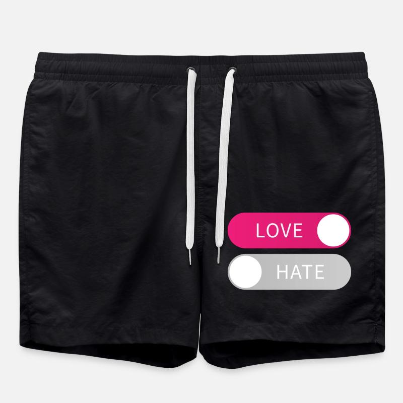 Love On Hate Off Button Liebe an Hass aus Geschenk - Swim Trunks - black