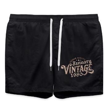 January 1980 | 1980 January Vintage Birthday - Swim Trunks - black - Front - AI Model Male 185 light (185cm)