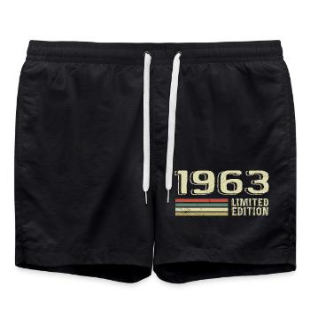 Born in 1963 Birthday 1963 Vintage 1963 - Swim Trunks - black - Front - AI Model Male 185 light (185cm)