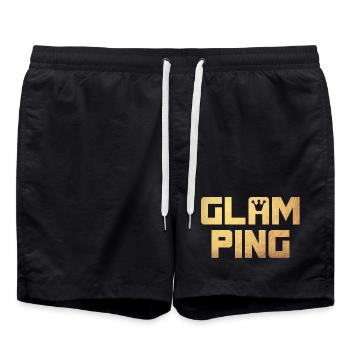 Glamping Krone Gold Camping Luxus Quotes Camper - Badeshorts - Schwarz - Vorne - AI Model Male 185 light (185cm)