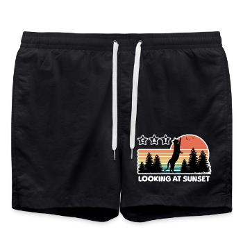 Chat noir regardant le coucher du soleil - Short de bain - noir - Devant - AI Model Male 185 light (185cm)