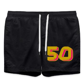 50. 50 YEARS. 50th ANNIVERSARY. 50TH ANNIVERSARY. - Swim Trunks - black - Front - AI Model Male 185 light (185cm)