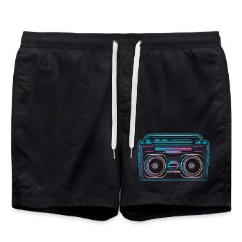 Kassetten Recorder im leuchtenden 80er Neon Look - Badeshorts - Schwarz - Vorne - AI Model Male 185 light (185cm)