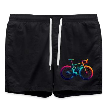 Vibrant Rainbow Cycling Illustration - Swim Trunks - black - Front - AI Model Male 185 light (185cm)