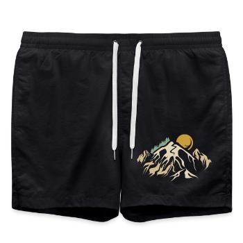 rétro montagnes paysage nature vintage randonnée en montagne - Short de bain - noir - Devant - AI Model Male 185 light (185cm)