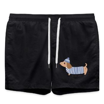 Oh mon chien ! - Rayures bleues - Short de bain - noir - Devant - AI Model Male 185 light (185cm)