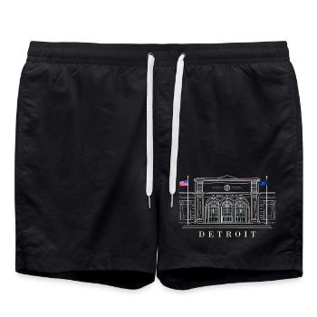 Detroit, Kunstmuseum, Michigan USA, Handzeichnung - Badeshorts - Schwarz - Vorne - AI Model Male 185 light (185cm)