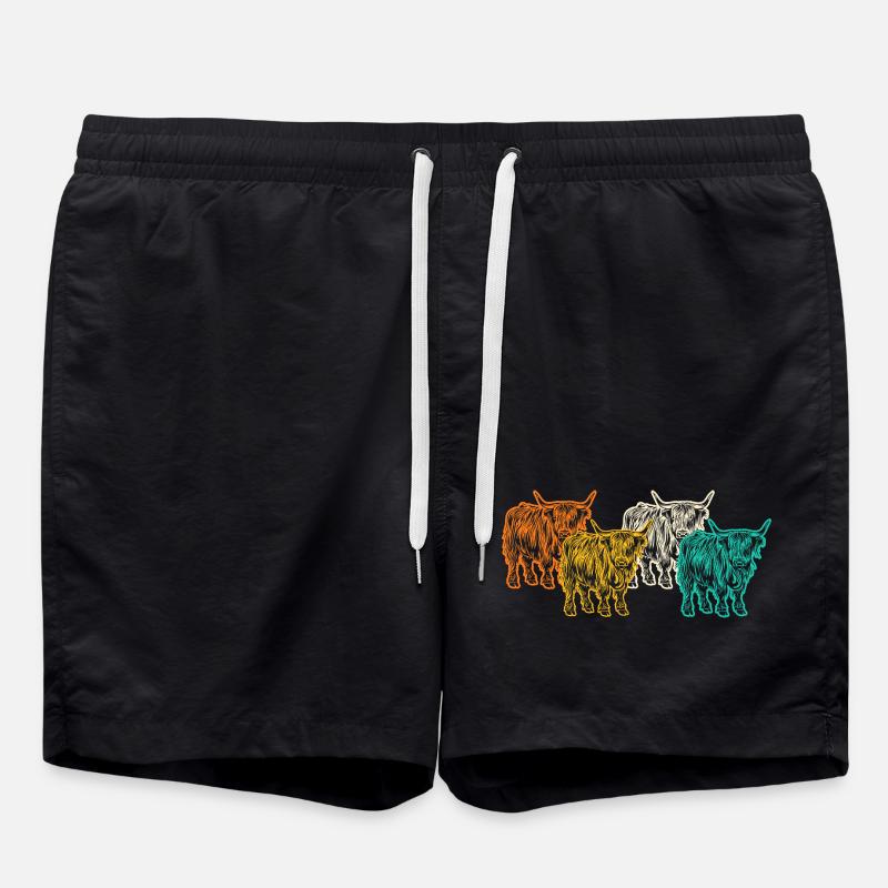 Cow Cattle Highland Cattle - Swim Trunks - black