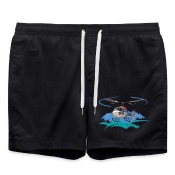 Hélicoptère à l’approche des montagnes - Short de bain - noir - Devant - AI Model Male 185 light (185cm)