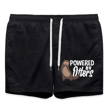 Powered by Sea Otter Cartoon - Swim Trunks - black - Front - AI Model Male 185 light (185cm)