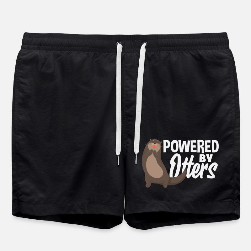 Powered by Sea Otter Cartoon - Swim Trunks - black