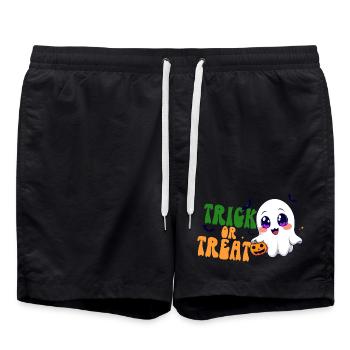 Kawaii Ghost Trick or Treat Halloween Pumpkin Candy - Swim Trunks - black - Front - AI Model Male 185 light (185cm)