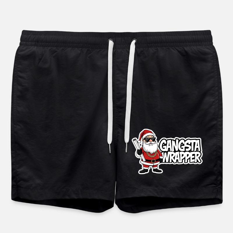 Gangsta Wrapper Santa Christmas Design - Swim Trunks - black