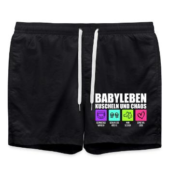 Werdende Mutter BABYLEBEN KUSCHELN UND CHAOS - Badeshorts - Schwarz - Vorne - AI Model Male 185 light (185cm)