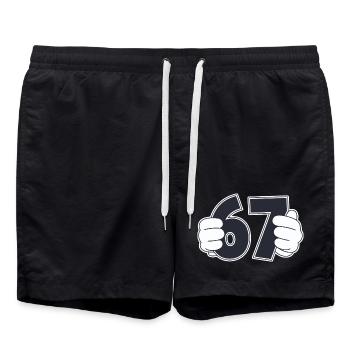 Minimalist Fun Number 67 Graphic Design - Swim Trunks - black - Front - AI Model Male 185 light (185cm)