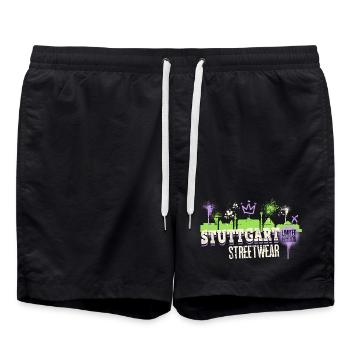 Stuttgart Skyline Stadt Deutschland Graffiti Kunst - Badeshorts - Schwarz - Vorne - AI Model Male 185 light (185cm)