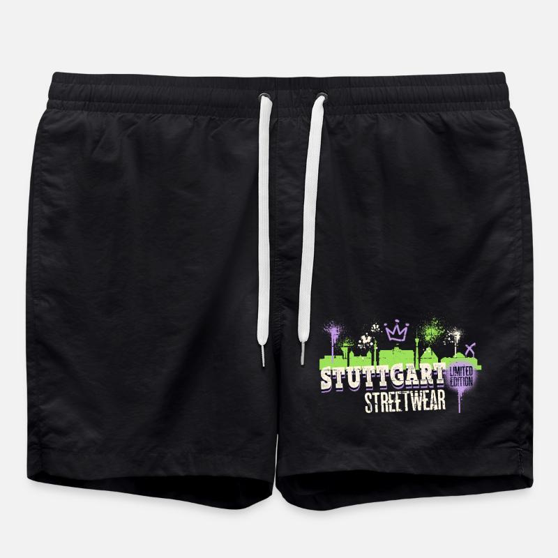 Stuttgart Skyline Ville Allemagne Graffiti Art - Short de bain - noir