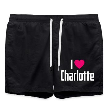 I Love Charlotte Pink Heart I Love Charlotte - Swim Trunks - black - Front - AI Model Male 185 light (185cm)
