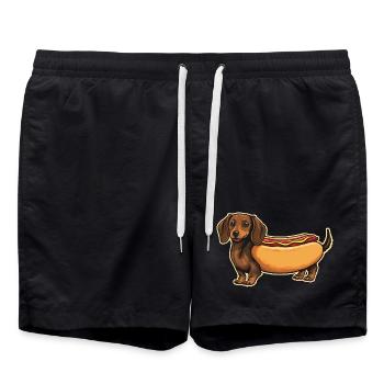 Cute Dachshund Hot Dog Bun Sticker - Swim Trunks - black - Front - AI Model Male 185 light (185cm)