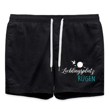 Ostsee Insel LIEBLINGSPLATZ RÜGEN Lustiges - Badeshorts - Schwarz - Vorne - AI Model Male 185 light (185cm)
