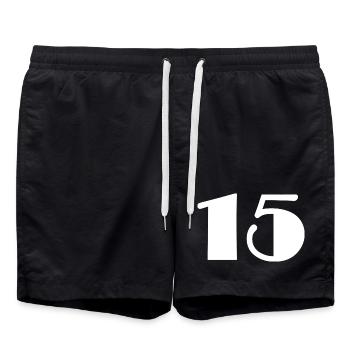 15. 15 YEARS. 15th ANNIVERSARY. 15 YEAR ANNIVERSARY. - Swim Trunks - black - Front - AI Model Male 185 light (185cm)
