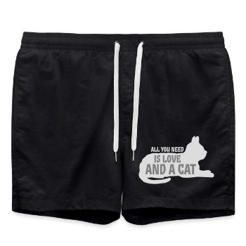 All You Need Is Love And A Cat Lustig Katze Spruch - Badeshorts - Schwarz - Vorne - AI Model Male 185 light (185cm)