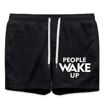 People Wake Up – Wach auf Statement Shirt - Short de bain - noir - Devant - AI Model Male 185 light (185cm)