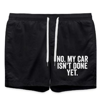No, my car is not ready yet! (Funny A - Swim Trunks - black - Front - AI Model Male 185 light (185cm)