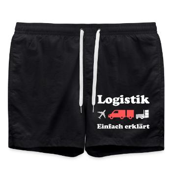 Logistik Design: Flugzeug, Lkw, Fracht - Badeshorts - Schwarz - Vorne - AI Model Male 185 light (185cm)