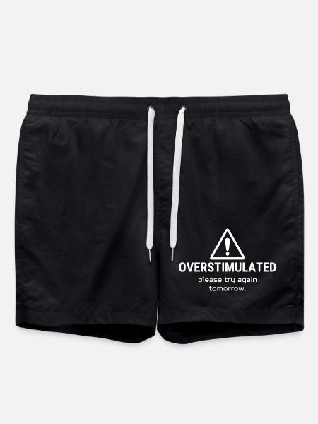 Overstimulated – Please Try Again Tomorrow - Swim Trunks - black