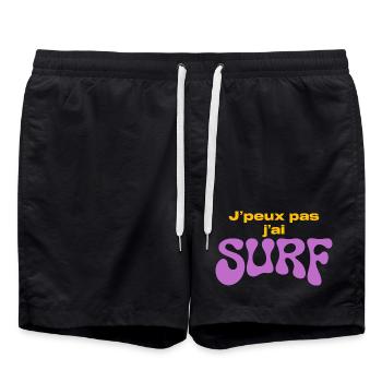 J'ai Surf Violet — Humour surfeur - Short de bain - noir - Devant - AI Model Male 185 light (185cm)