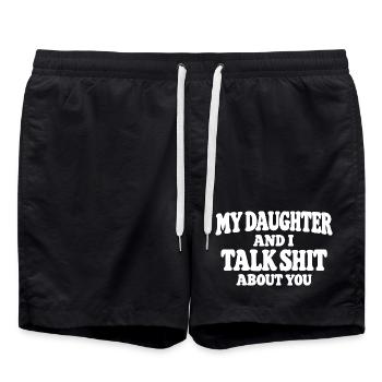 Meine Tochter Lustiger Spruch Idee - Badeshorts - Schwarz - Vorne - AI Model Male 185 light (185cm)