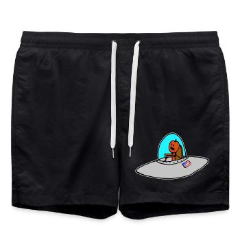 Halloween-Kürbis im Weltall Raumschiff - Badeshorts - Schwarz - Vorne - AI Model Male 185 light (185cm)