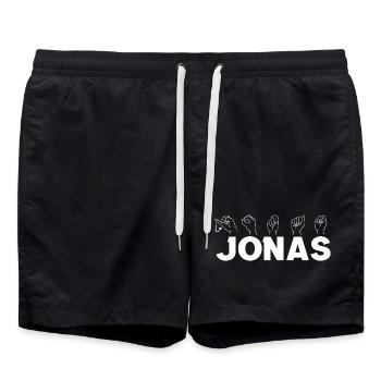 Sign language Jonas - Swim Trunks - black - Front - AI Model Male 185 light (185cm)