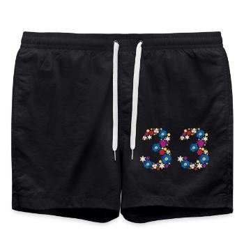 Flowers 33 - Swim Trunks - black - Front - AI Model Male 185 light (185cm)