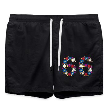 Flowers 66 - Swim Trunks - black - Front - AI Model Male 185 light (185cm)