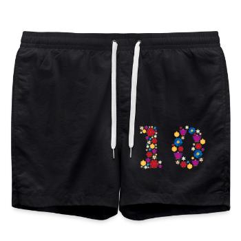 Flowers 10 - Swim Trunks - black - Front - AI Model Male 185 light (185cm)