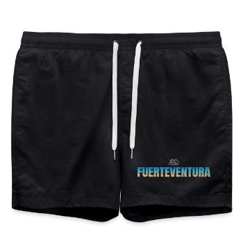 FUERTEVENTURA Schriftzug Strand & Meer (dunkel) - Badeshorts - Schwarz - Vorne - AI Model Male 185 light (185cm)