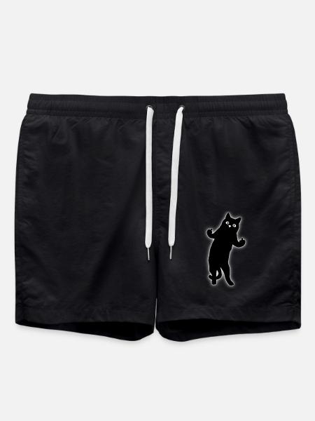Cat middle finger funny - Swim Trunks - black