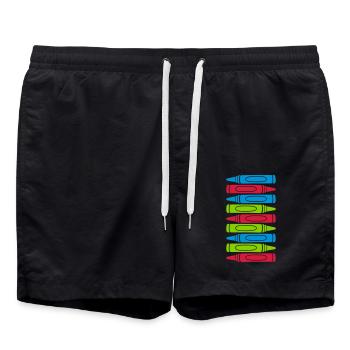 Lots of wax crayons cool design - Swim Trunks - black - Front - AI Model Male 185 light (185cm)