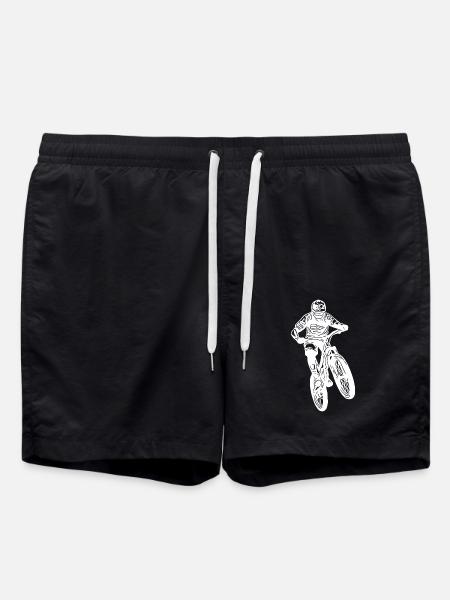 Mountainbiker springt mit Fahrrad - Badeshorts - Schwarz