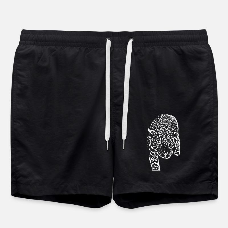 Leopard White - Swim Trunks - black
