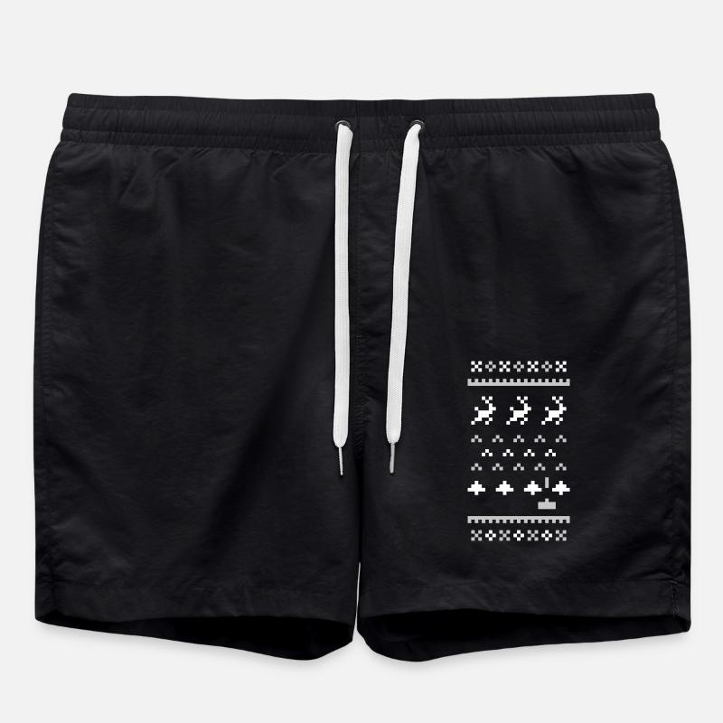 8bit ugly christmas sweater: xmas invaders - Badeshorts - Schwarz