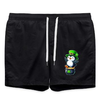 St. Patrick's Day Penguin Cylinder Shamrock - Swim Trunks - black - Front - AI Model Male 185 light (185cm)