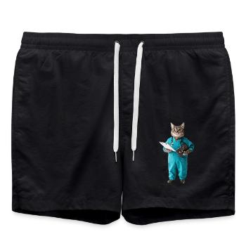 Katze - Badeshorts - Schwarz - Vorne - AI Model Male 185 light (185cm)