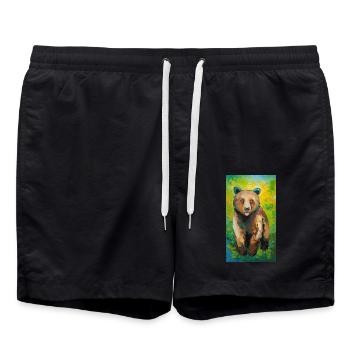 Bear Painting Bär Gemälde - Swim Trunks - black - Front - AI Model Male 185 light (185cm)