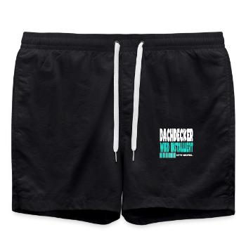 Dachdecker wird installiert - Badeshorts - Schwarz - Vorne - AI Model Male 185 light (185cm)