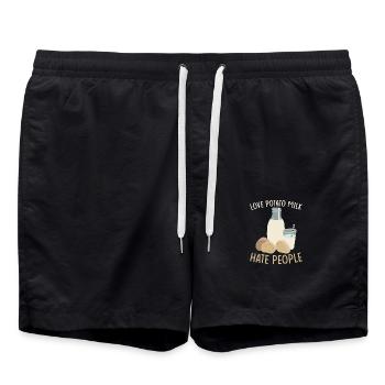 Potato milk saying - Swim Trunks - black - Front - AI Model Male 185 light (185cm)